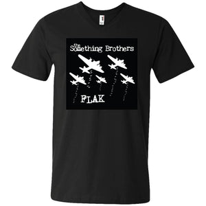 The Something Brothers FLAK Bombers Men's Printed V-Neck T-Shirt - White over Black Background
